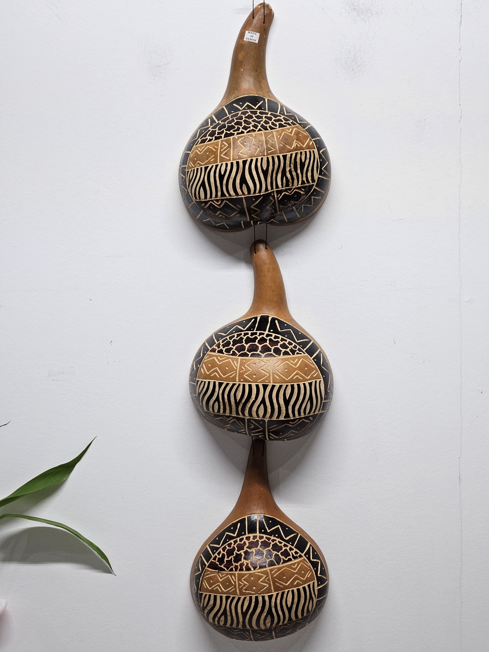 Hand Carved African Calabash Gourd Wall Hanging Decor Made in Kenya 3-Piece